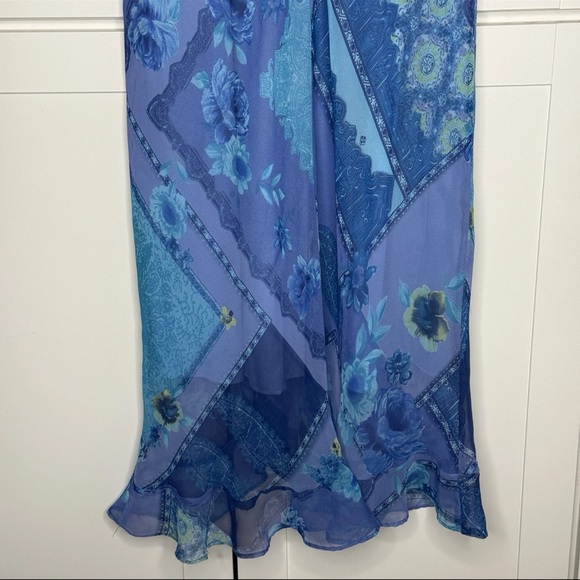 Vintage 90s Y2K California Concepts Blue Patchwork Floral Paisley Midi Dress EUC - Picture 8 of 15